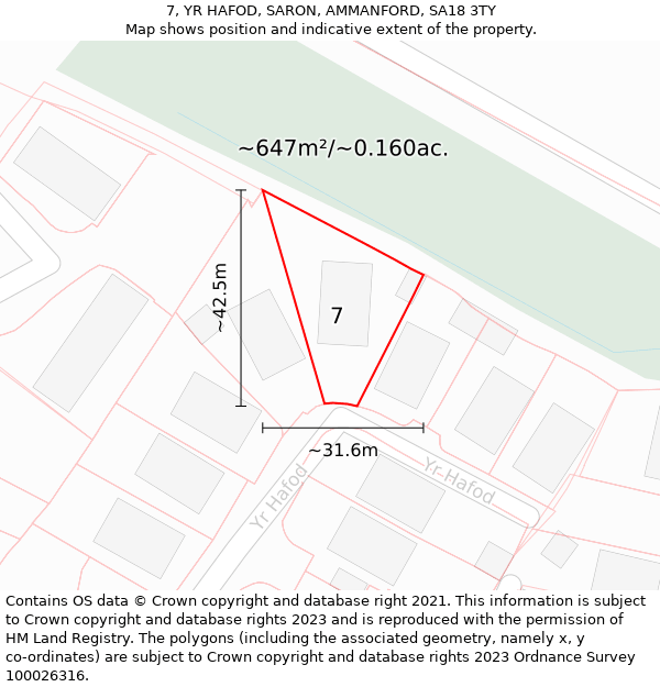 7, YR HAFOD, SARON, AMMANFORD, SA18 3TY: Plot and title map