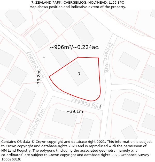 7, ZEALAND PARK, CAERGEILIOG, HOLYHEAD, LL65 3PQ: Plot and title map