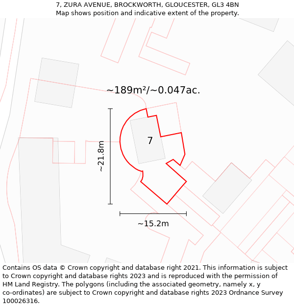 7, ZURA AVENUE, BROCKWORTH, GLOUCESTER, GL3 4BN: Plot and title map