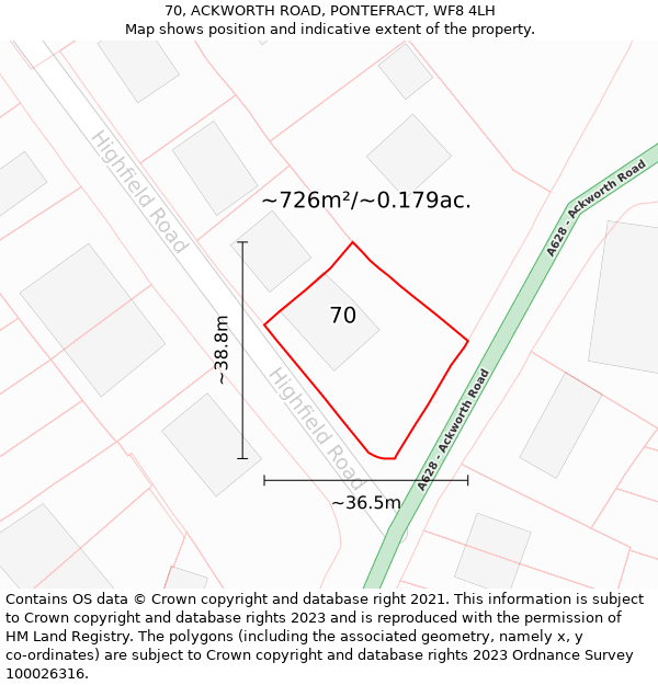 70, ACKWORTH ROAD, PONTEFRACT, WF8 4LH: Plot and title map