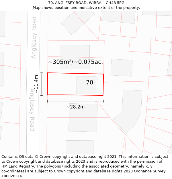 70, ANGLESEY ROAD, WIRRAL, CH48 5EG: Plot and title map