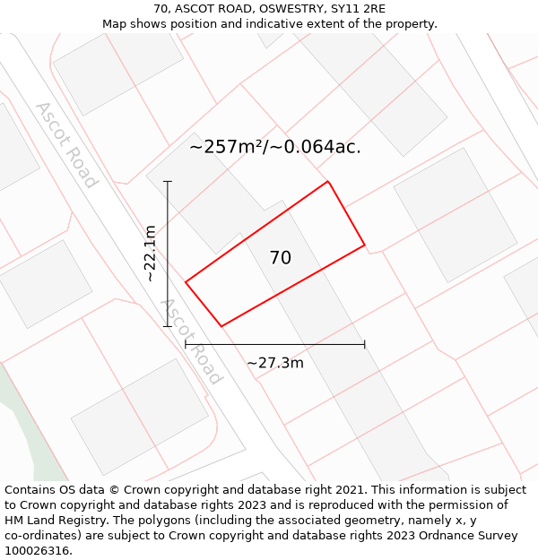 70, ASCOT ROAD, OSWESTRY, SY11 2RE: Plot and title map