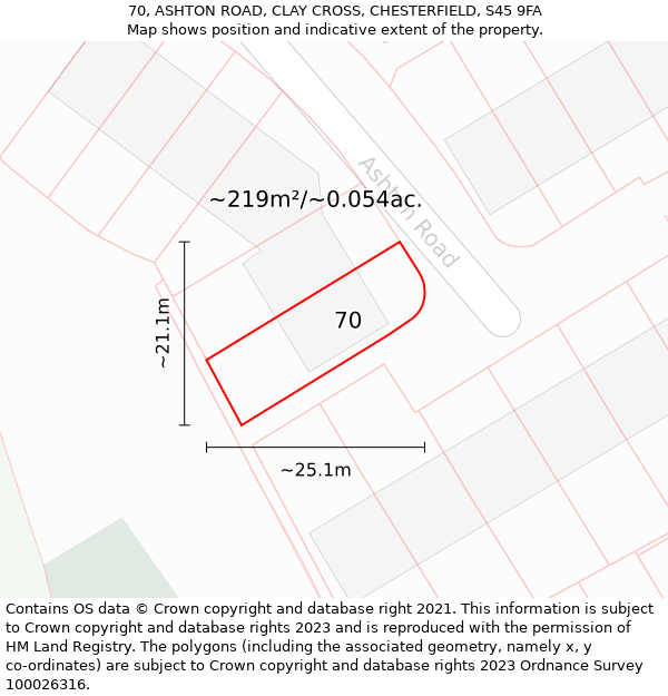 70, ASHTON ROAD, CLAY CROSS, CHESTERFIELD, S45 9FA: Plot and title map