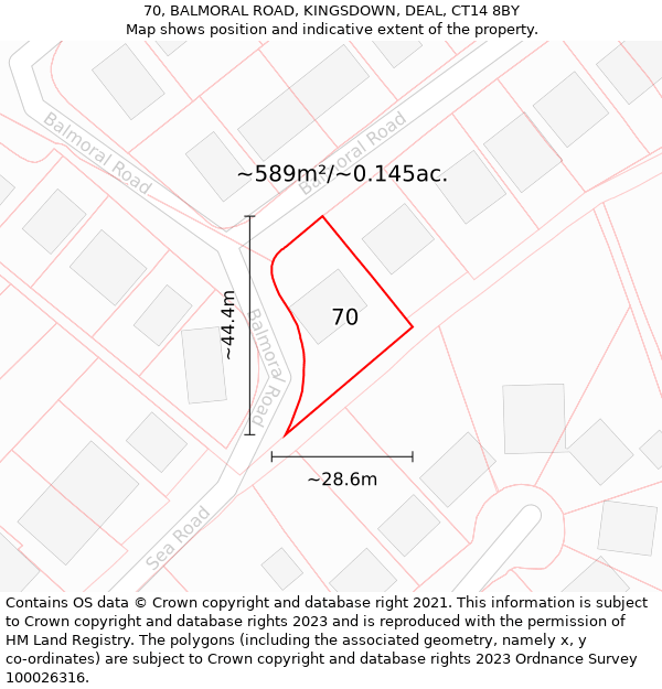 70, BALMORAL ROAD, KINGSDOWN, DEAL, CT14 8BY: Plot and title map