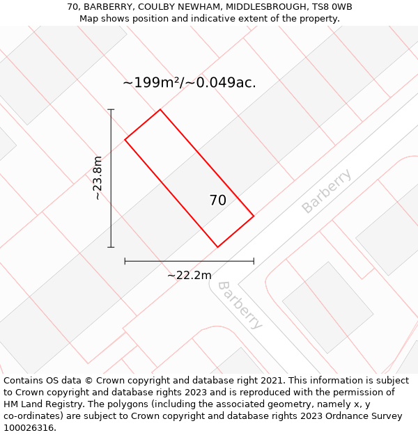 70, BARBERRY, COULBY NEWHAM, MIDDLESBROUGH, TS8 0WB: Plot and title map