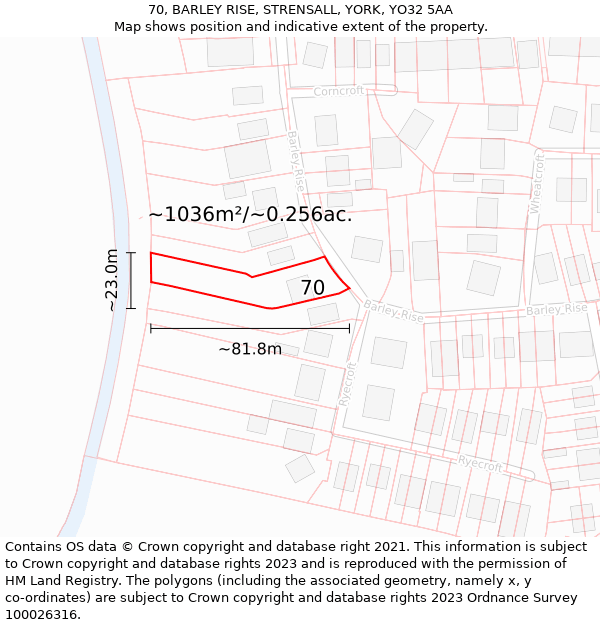 70, BARLEY RISE, STRENSALL, YORK, YO32 5AA: Plot and title map