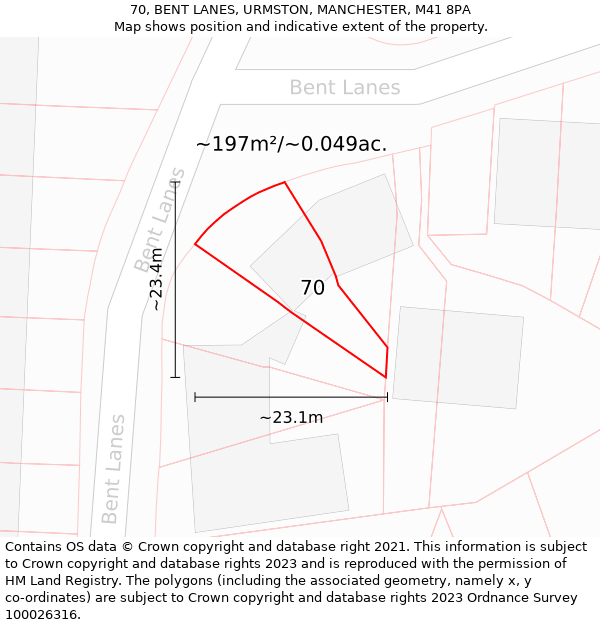 70, BENT LANES, URMSTON, MANCHESTER, M41 8PA: Plot and title map