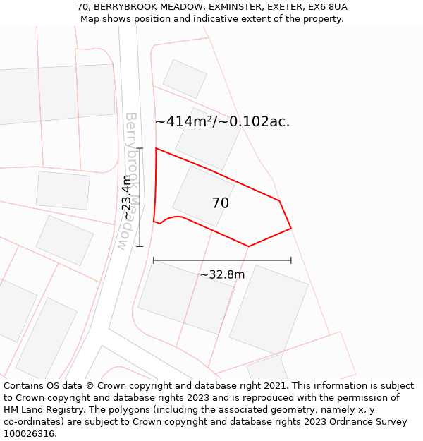 70, BERRYBROOK MEADOW, EXMINSTER, EXETER, EX6 8UA: Plot and title map