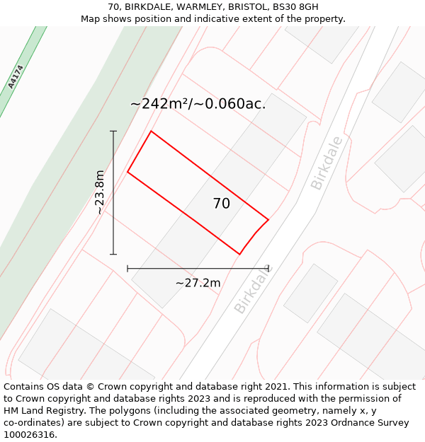 70, BIRKDALE, WARMLEY, BRISTOL, BS30 8GH: Plot and title map