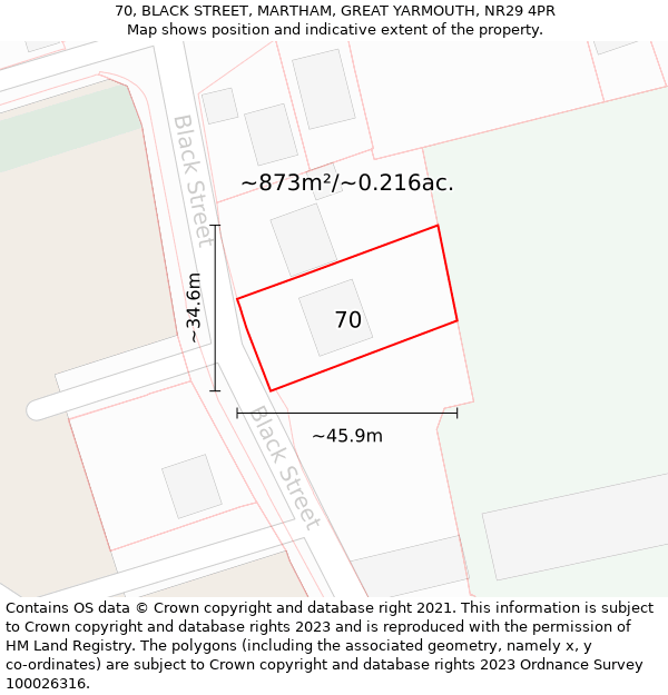 70, BLACK STREET, MARTHAM, GREAT YARMOUTH, NR29 4PR: Plot and title map