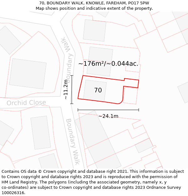 70, BOUNDARY WALK, KNOWLE, FAREHAM, PO17 5PW: Plot and title map