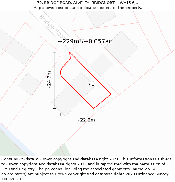 70, BRIDGE ROAD, ALVELEY, BRIDGNORTH, WV15 6JU: Plot and title map