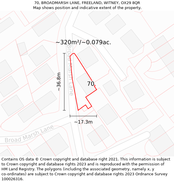 70, BROADMARSH LANE, FREELAND, WITNEY, OX29 8QR: Plot and title map