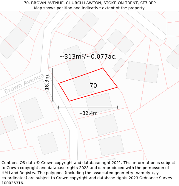 70, BROWN AVENUE, CHURCH LAWTON, STOKE-ON-TRENT, ST7 3EP: Plot and title map