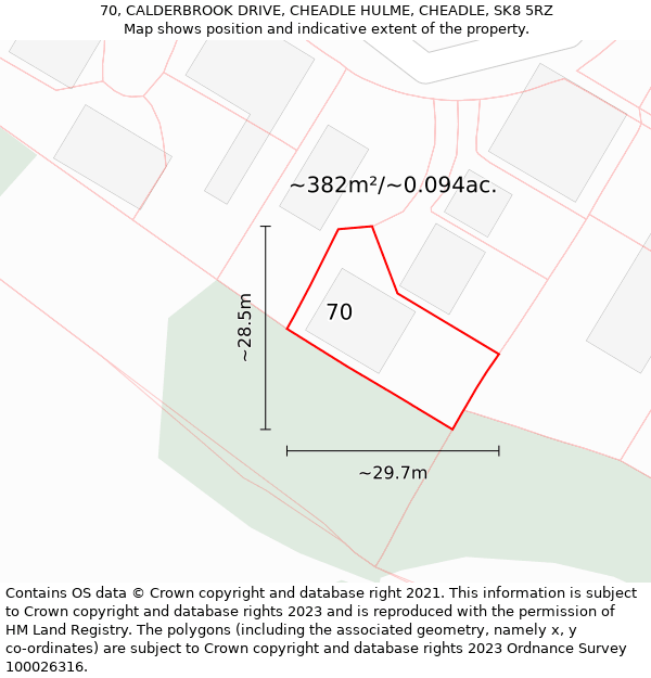 70, CALDERBROOK DRIVE, CHEADLE HULME, CHEADLE, SK8 5RZ: Plot and title map