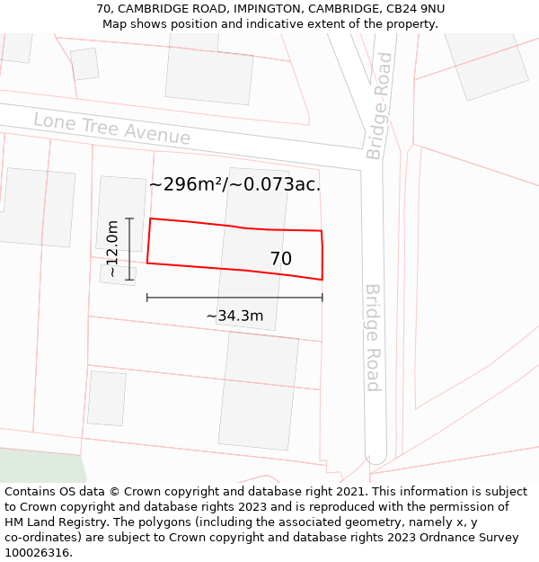 70, CAMBRIDGE ROAD, IMPINGTON, CAMBRIDGE, CB24 9NU: Plot and title map