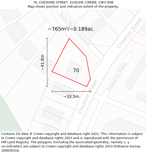 70, CHESHIRE STREET, AUDLEM, CREWE, CW3 0HB: Plot and title map