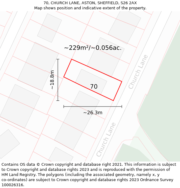 70, CHURCH LANE, ASTON, SHEFFIELD, S26 2AX: Plot and title map