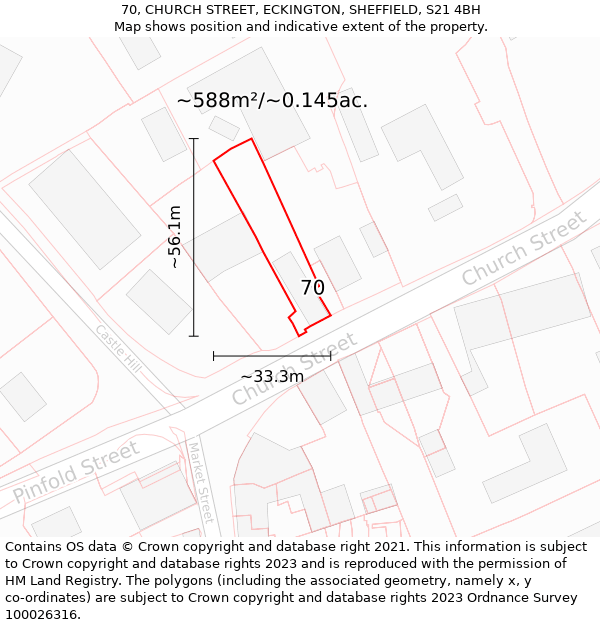 70, CHURCH STREET, ECKINGTON, SHEFFIELD, S21 4BH: Plot and title map