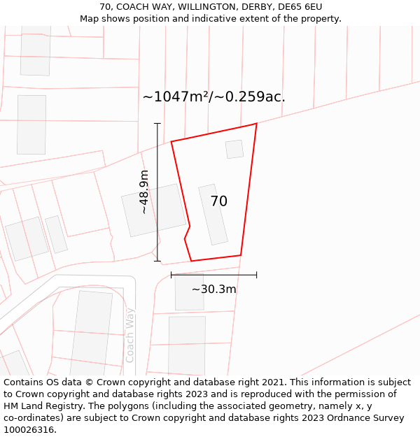 70, COACH WAY, WILLINGTON, DERBY, DE65 6EU: Plot and title map