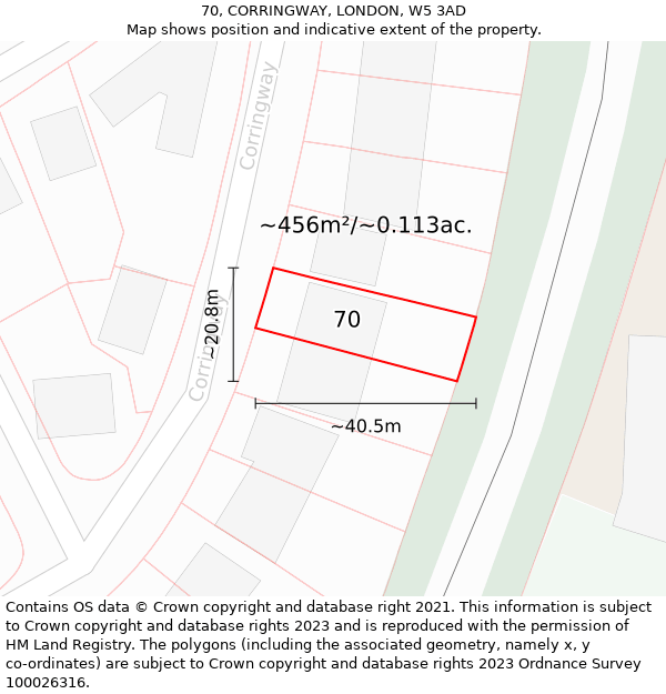 70, CORRINGWAY, LONDON, W5 3AD: Plot and title map
