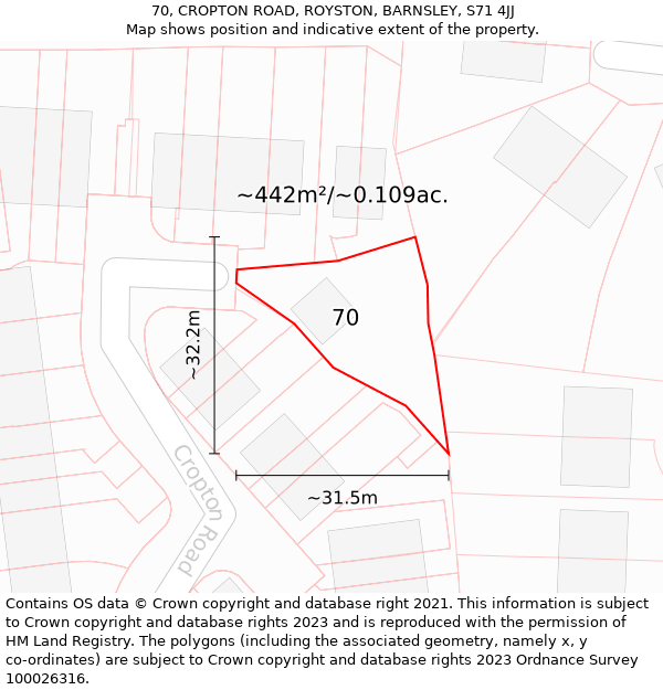 70, CROPTON ROAD, ROYSTON, BARNSLEY, S71 4JJ: Plot and title map