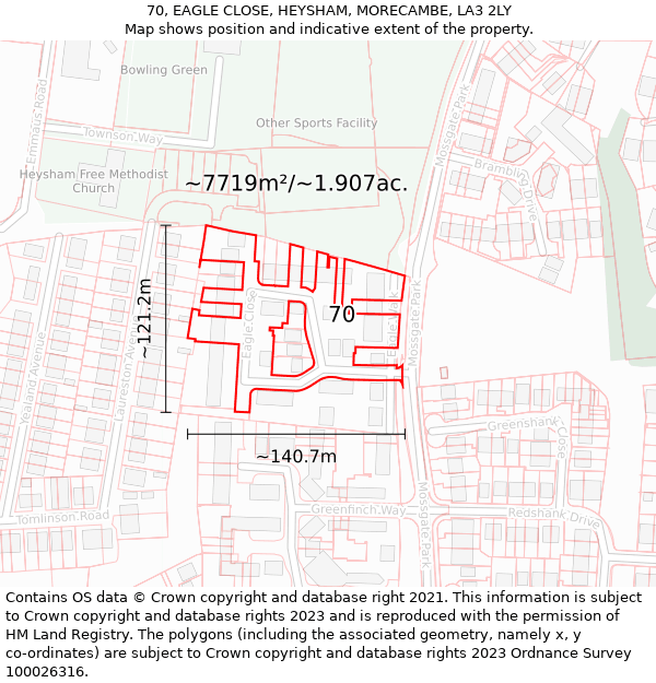 70, EAGLE CLOSE, HEYSHAM, MORECAMBE, LA3 2LY: Plot and title map