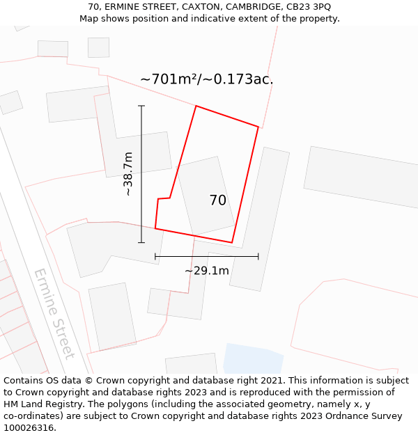 70, ERMINE STREET, CAXTON, CAMBRIDGE, CB23 3PQ: Plot and title map