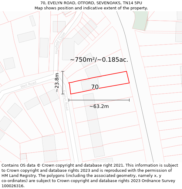 70, EVELYN ROAD, OTFORD, SEVENOAKS, TN14 5PU: Plot and title map