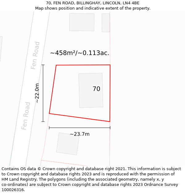 70, FEN ROAD, BILLINGHAY, LINCOLN, LN4 4BE: Plot and title map