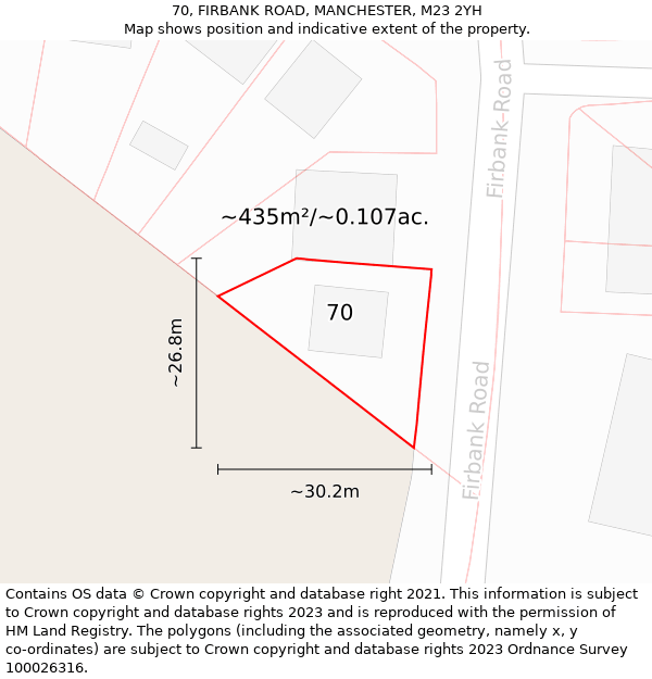 70, FIRBANK ROAD, MANCHESTER, M23 2YH: Plot and title map