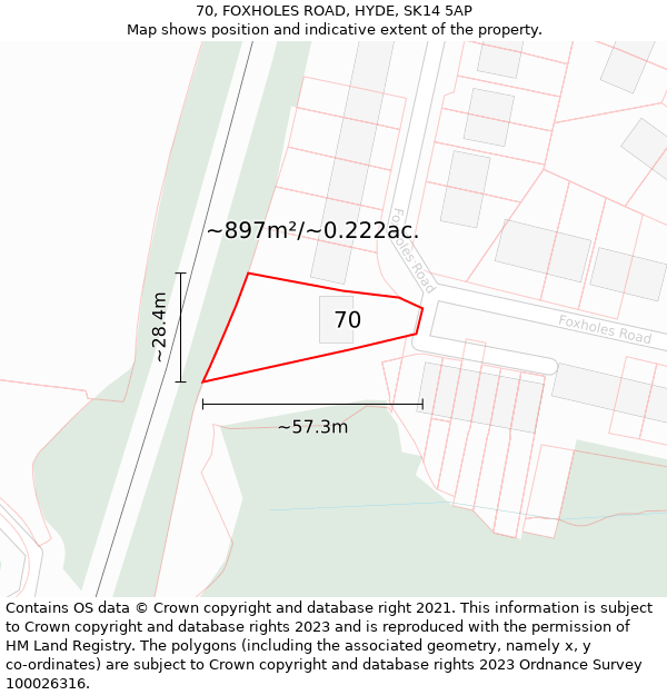 70, FOXHOLES ROAD, HYDE, SK14 5AP: Plot and title map