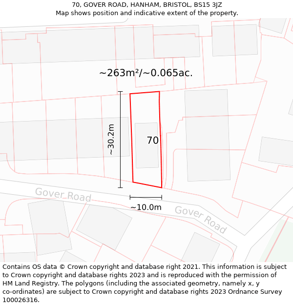 70, GOVER ROAD, HANHAM, BRISTOL, BS15 3JZ: Plot and title map