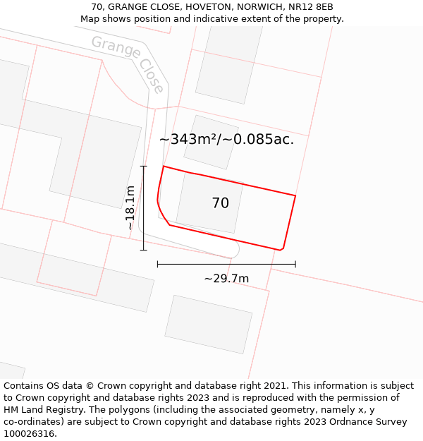 70, GRANGE CLOSE, HOVETON, NORWICH, NR12 8EB: Plot and title map