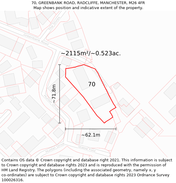 70, GREENBANK ROAD, RADCLIFFE, MANCHESTER, M26 4FR: Plot and title map