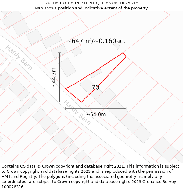 70, HARDY BARN, SHIPLEY, HEANOR, DE75 7LY: Plot and title map