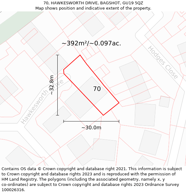 70, HAWKESWORTH DRIVE, BAGSHOT, GU19 5QZ: Plot and title map