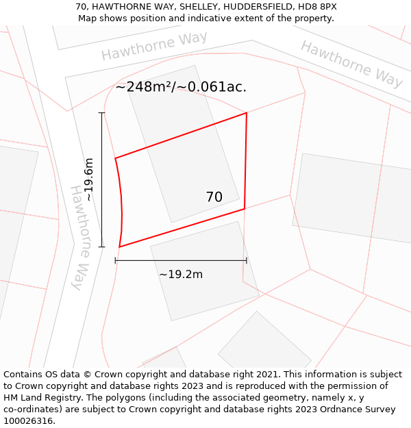 70, HAWTHORNE WAY, SHELLEY, HUDDERSFIELD, HD8 8PX: Plot and title map