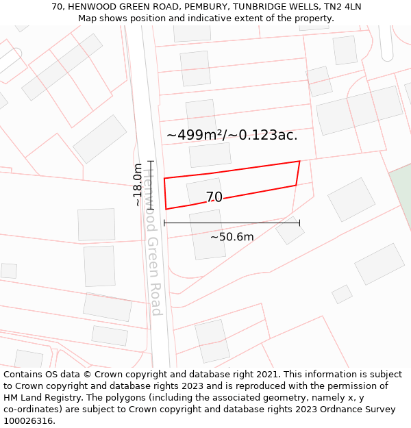 70, HENWOOD GREEN ROAD, PEMBURY, TUNBRIDGE WELLS, TN2 4LN: Plot and title map