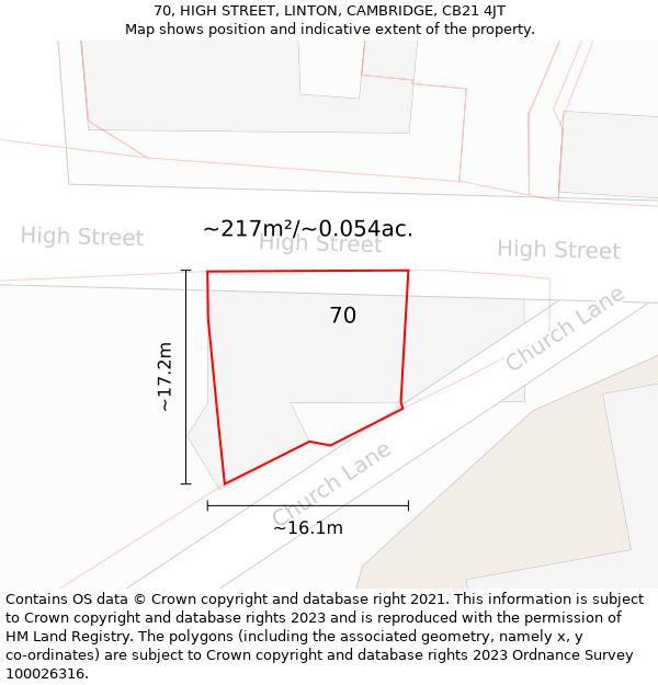 70, HIGH STREET, LINTON, CAMBRIDGE, CB21 4JT: Plot and title map
