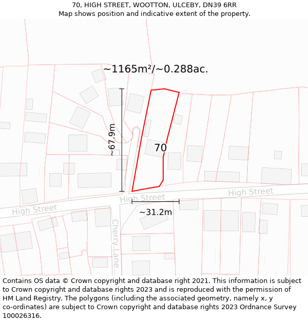 70, HIGH STREET, WOOTTON, ULCEBY, DN39 6RR: Plot and title map