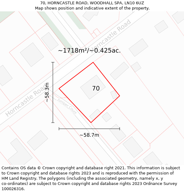 70, HORNCASTLE ROAD, WOODHALL SPA, LN10 6UZ: Plot and title map