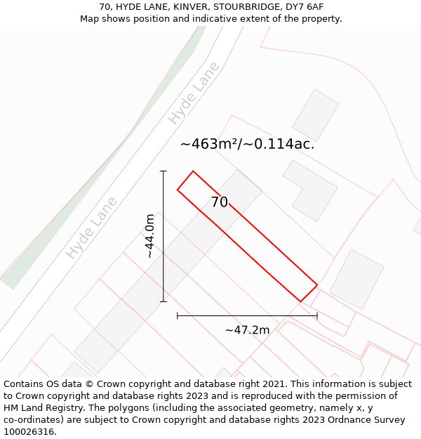 70, HYDE LANE, KINVER, STOURBRIDGE, DY7 6AF: Plot and title map