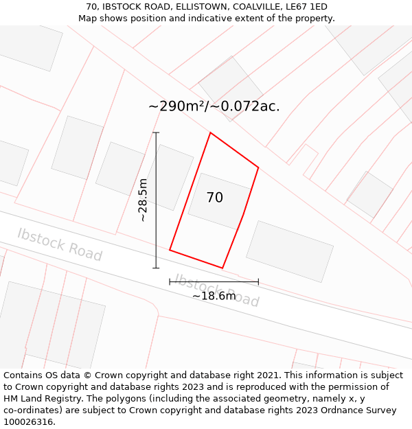 70, IBSTOCK ROAD, ELLISTOWN, COALVILLE, LE67 1ED: Plot and title map