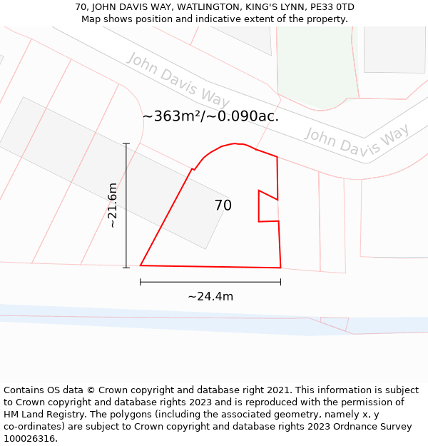 70, JOHN DAVIS WAY, WATLINGTON, KING'S LYNN, PE33 0TD: Plot and title map