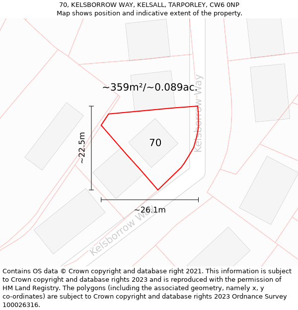 70, KELSBORROW WAY, KELSALL, TARPORLEY, CW6 0NP: Plot and title map