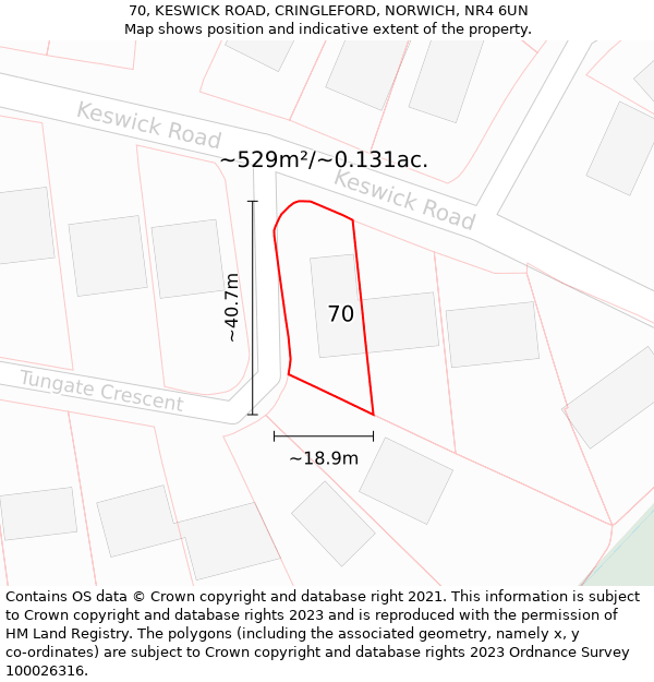 70, KESWICK ROAD, CRINGLEFORD, NORWICH, NR4 6UN: Plot and title map