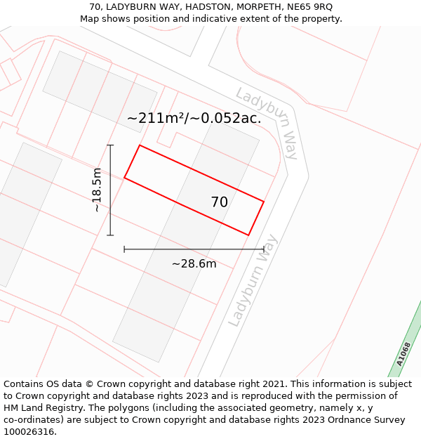 70, LADYBURN WAY, HADSTON, MORPETH, NE65 9RQ: Plot and title map