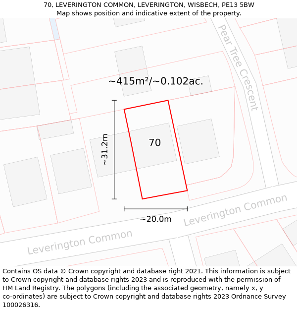 70, LEVERINGTON COMMON, LEVERINGTON, WISBECH, PE13 5BW: Plot and title map