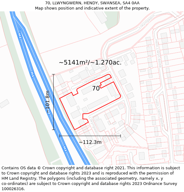 70, LLWYNGWERN, HENDY, SWANSEA, SA4 0AA: Plot and title map